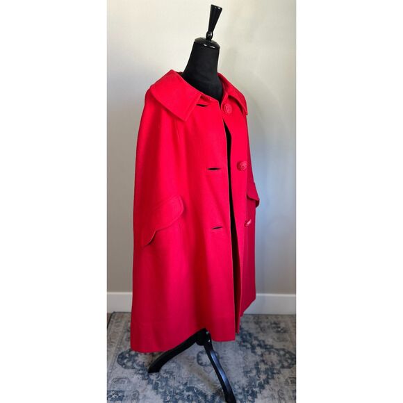 Vintage 1960's Arosak Union Made Red Embellished Button Front Cape with Pockets - Picture 5 of 10